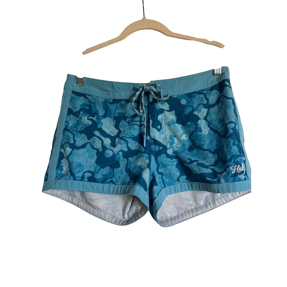 Huk Sz 4 Performance Fishing Camo Board Shorts Swim Trunks Blue Women‎